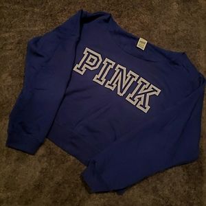 PINK Victoria's secret navy blue scoop neck fleese cropped sweatshirt